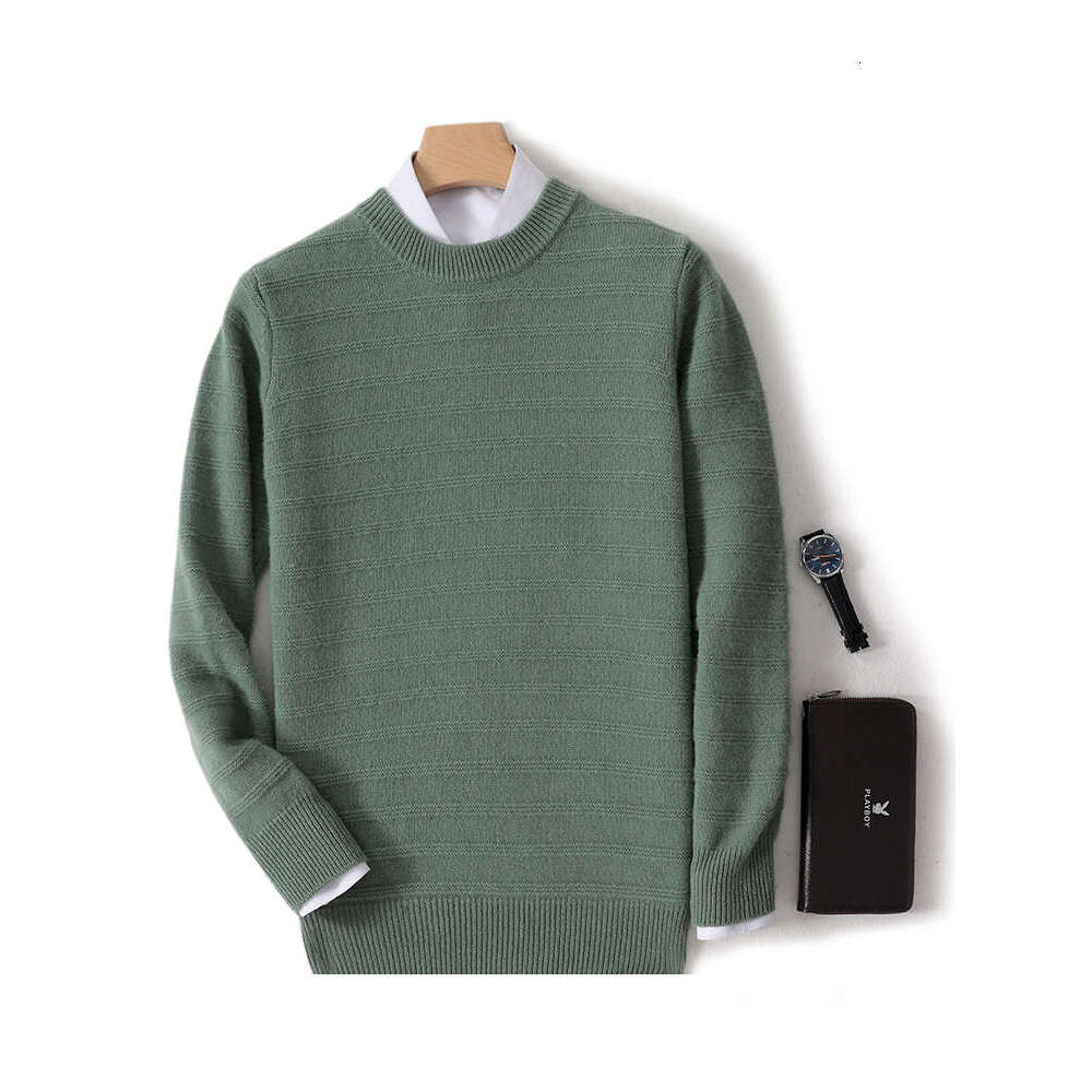 Aliselect Fall/Winter 100% Merino Wool Sweater Men's Thick Casual Pullovers O-Neck Loose Knit Tops Warm Long Sleeve Base Shirt