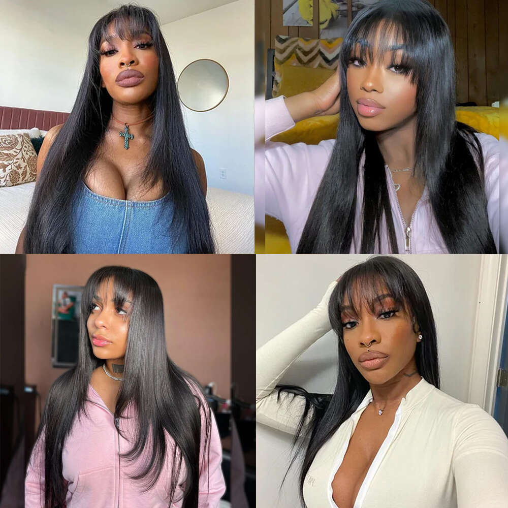 Straight Front With Bangs Glueless Layered Wigs Natural Synthetic Butterfly Haircut Reddish Brown Lace Wig For Women