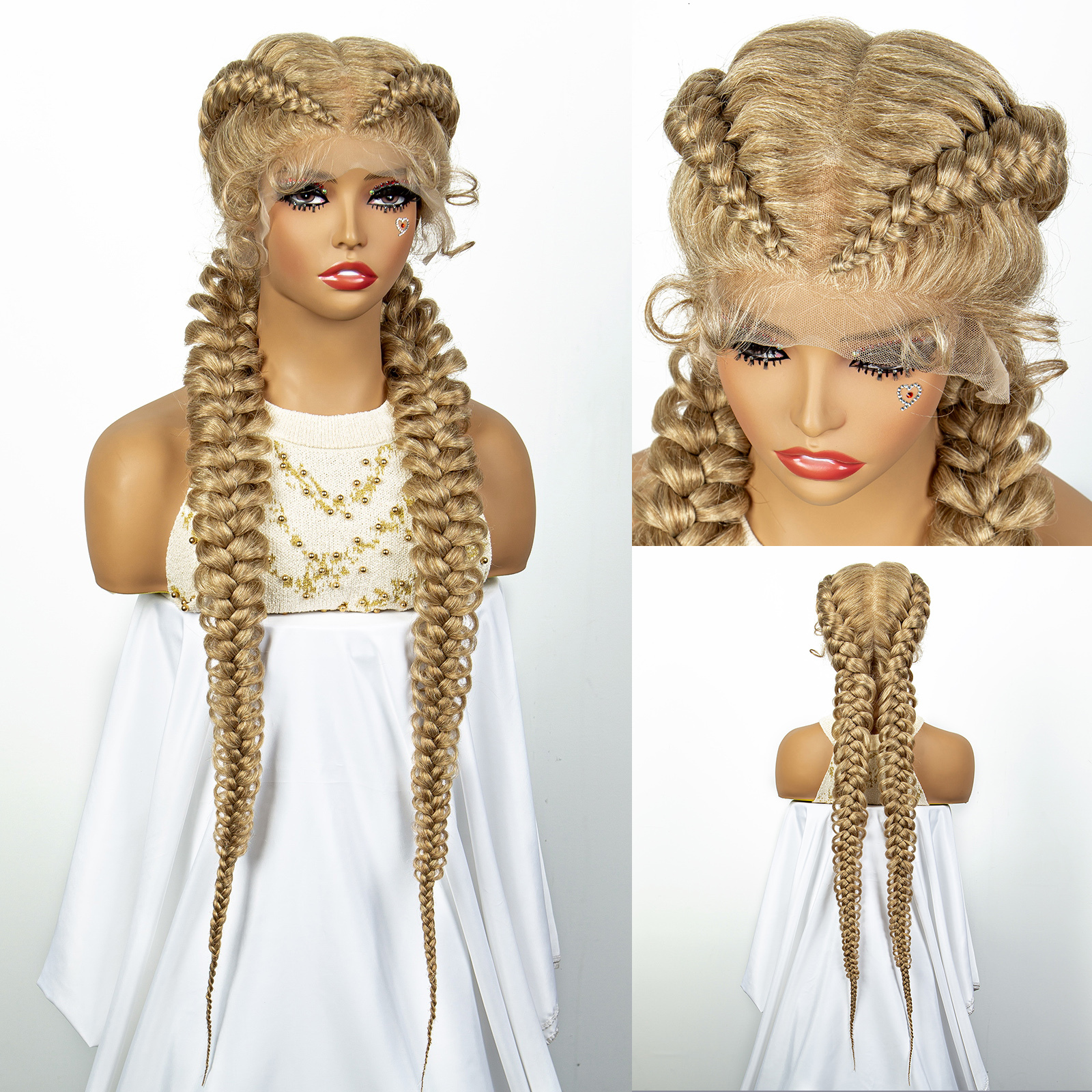 1B/30 Dark Brown Synthetic Lace Frontal Dutch Box Braided for Black Women Fishtail Braids with Baby Hair Cornrow Wigs