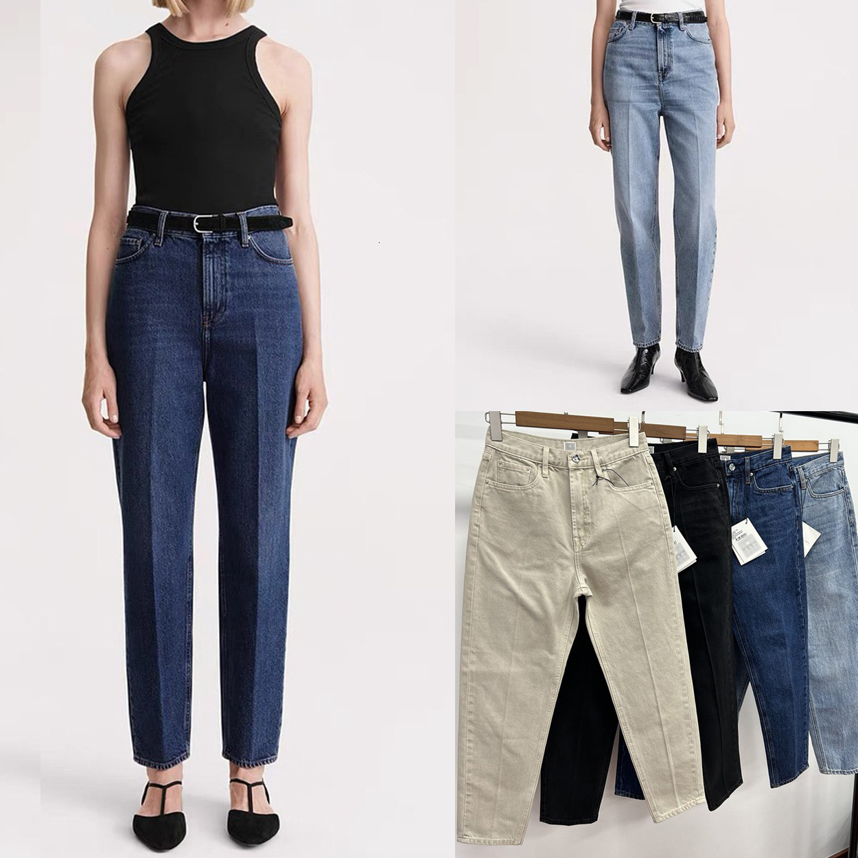 Women Denim Pants High Waisted Light Blue Tapered Cropped Jeans