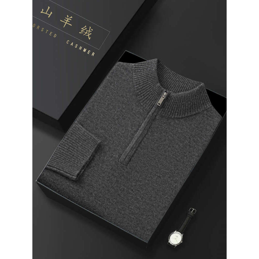 Men's Mockneck Zipper Pullovers 100% Sweater Autumn Winter Warm Long Sleeve Cashmere Knitwear Soft Comfy Male Clothing
