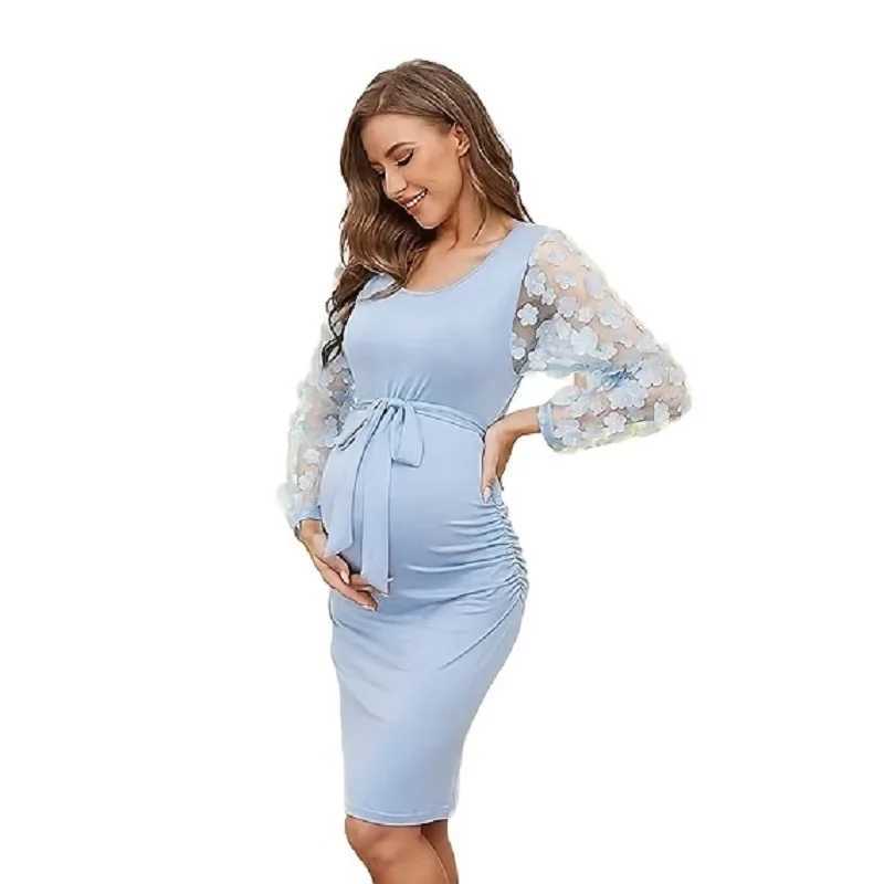 2023 new European and American patchwork long sleeved slimming round neck maternity clothing elegant maternity clothing W241026