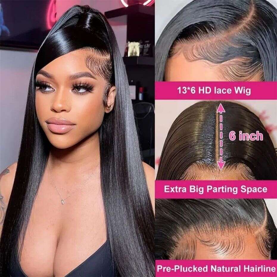 32 34 Inch Bone Straight 13X4 Front Human Wigs Brazilian 13X6 Lace Frontal Wig Preplucked For Women Remy Hair MYLOCKME