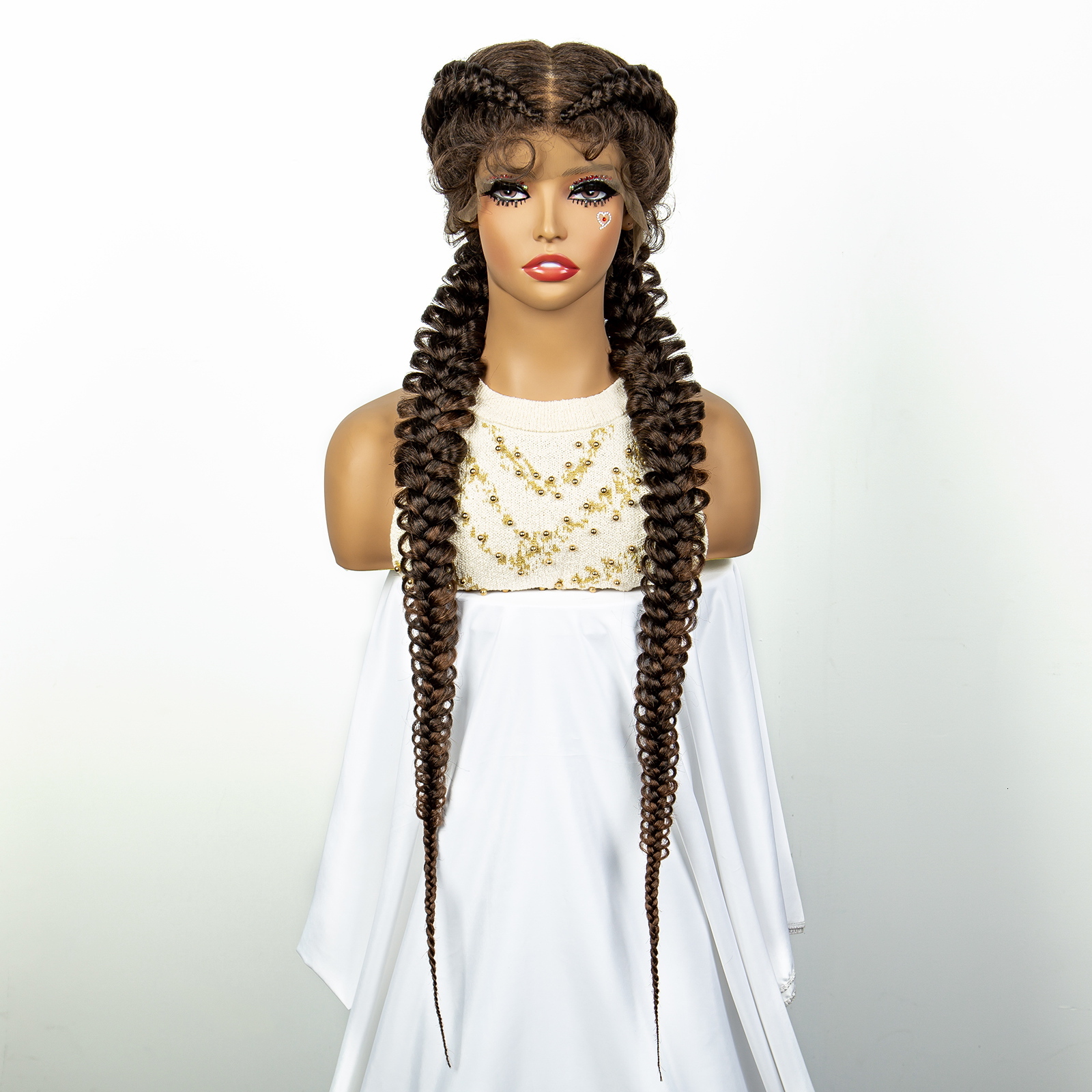1B/30 Dark Brown Synthetic Lace Frontal Dutch Box Braided for Black Women Fishtail Braids with Baby Hair Cornrow Wigs