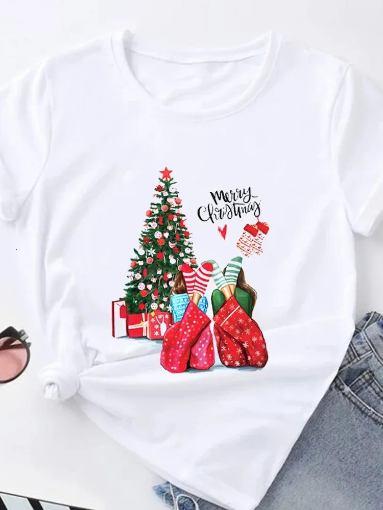 Fashion Short Sleeve Trend Casual Christmas Style TShirts Clothe Clothing Ladies Print Graphic Tee Printing 241025