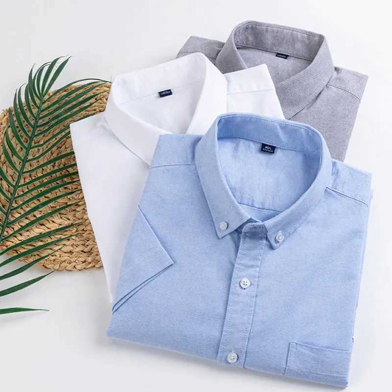 Summer Newcomer Short Sleeve Casual Social Non Solid Color Full Match Oxford Knitted Breathable Slimming Shirt W241026