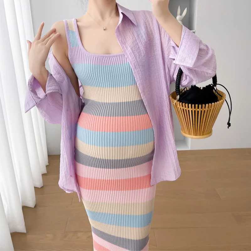 Pregnant womens two-piece set womens outerwear autumn solid sweater knitted dress casual floral dress pregnant womens clothing W241026