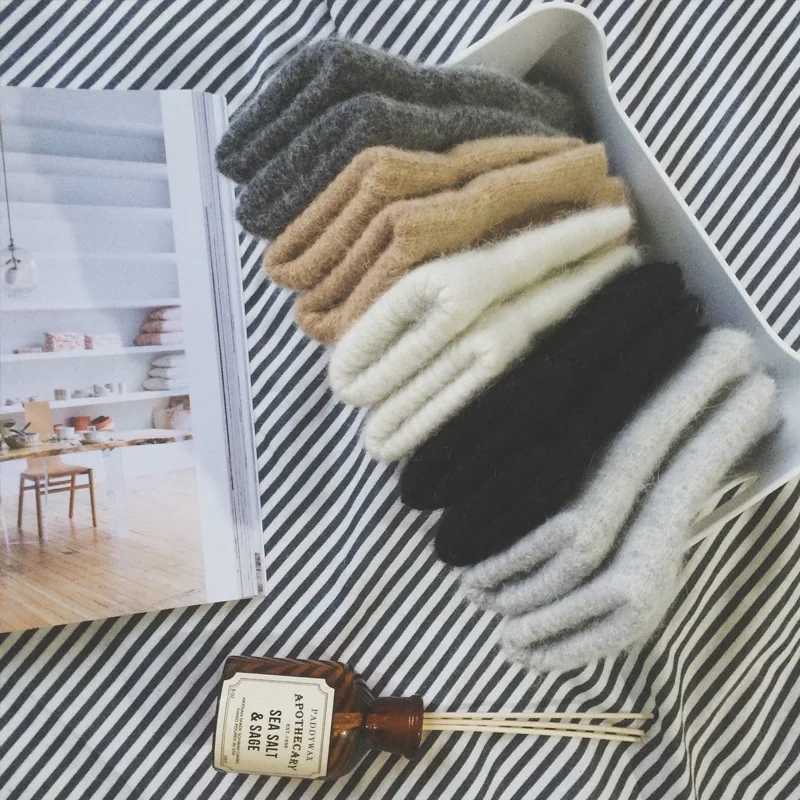 New Womens Winter Warmth Plus Cashmere Solid Elastic Soft All Finger Gloves Gs Imitate Rabbit Fur Knitted Cute W241026