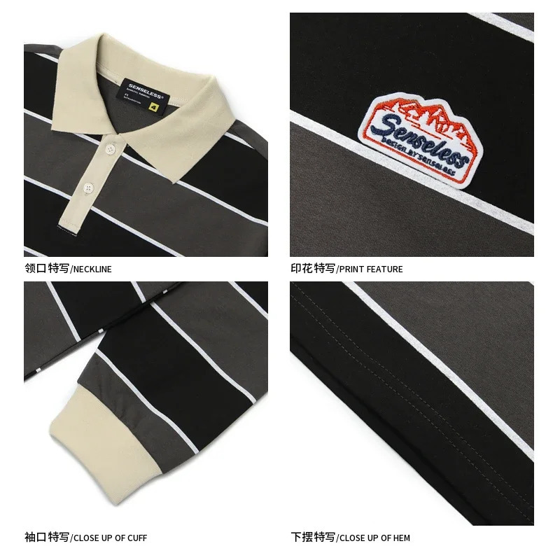 Japanese Vintage Stripe Long Sleeved Lapel Shirt Top for Men Women Loose Trend Streetwear 2023 BF Style Preppy Cotton Sweatshirt 241025