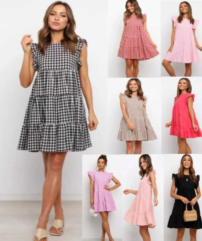 Summer ruffled maternity dress plain weave womens dress O-neck casual loose dress butterfly sleeves short sleeved maternity dress W241026