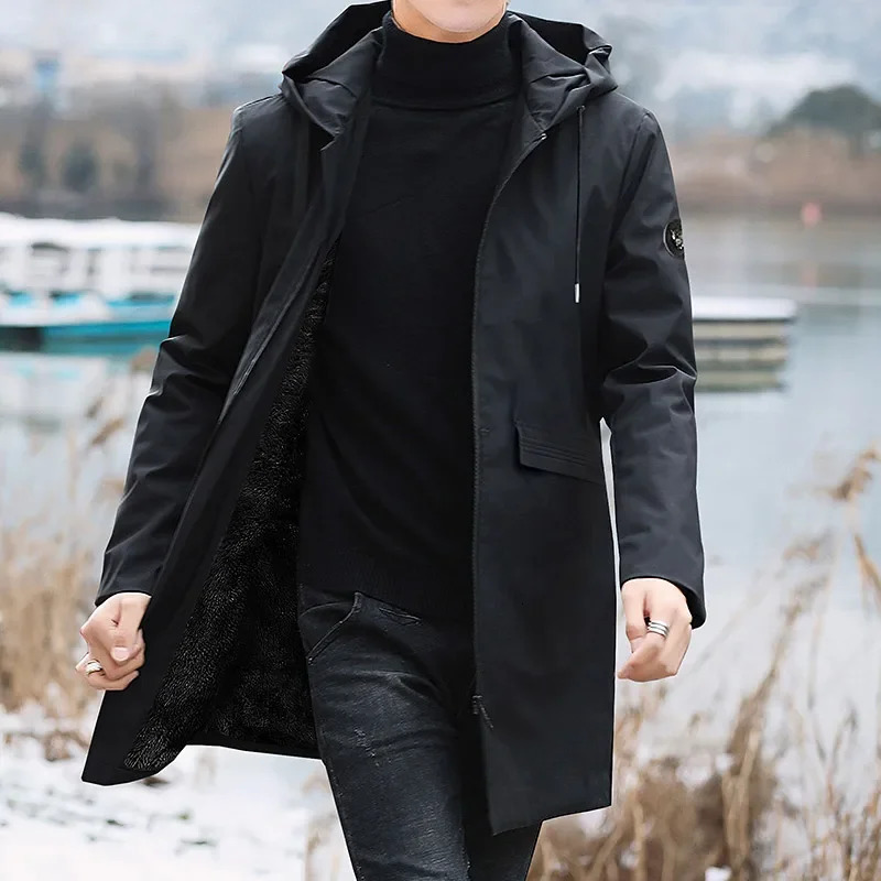 2024 Plus Size Mens Winter Warm Jacket Fleece Parka Coat Black Hooded Windbreaker Outwear Fleec Long Parkas 8XL 241025
