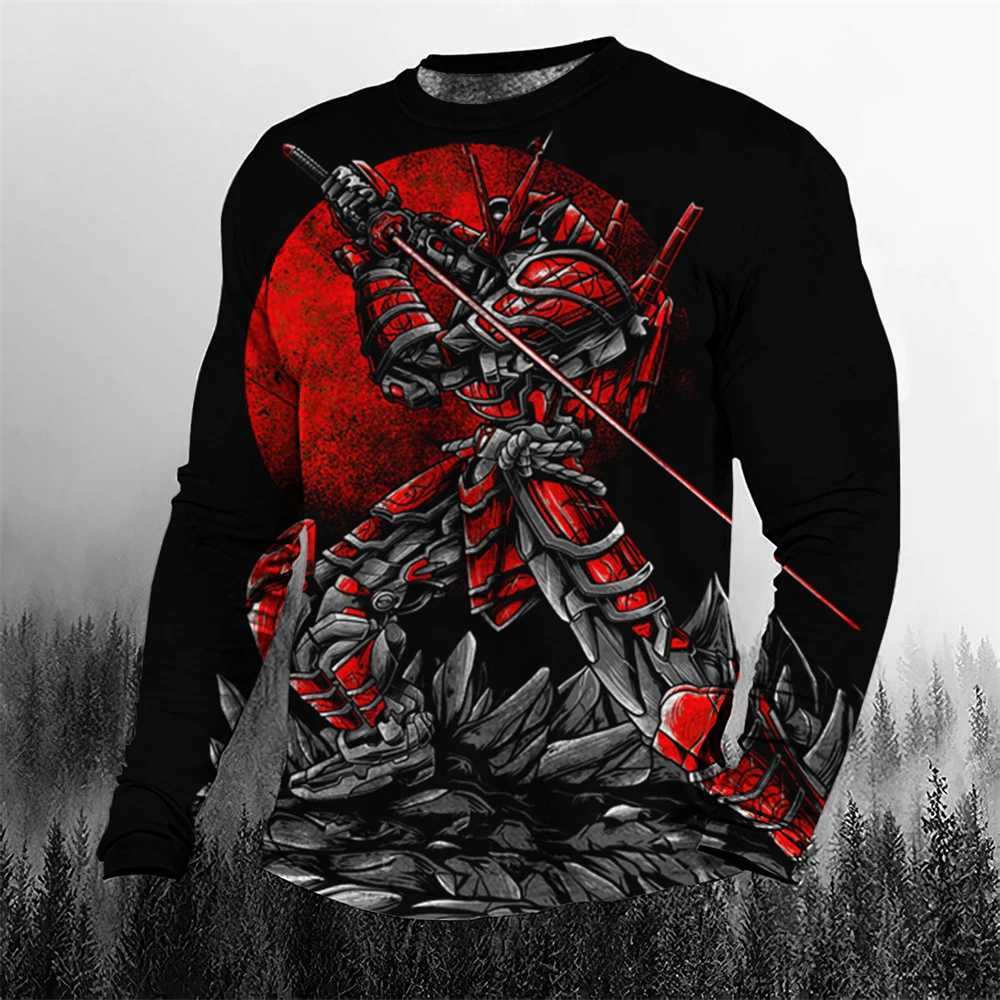 Er Cool Retro Japanese Sarai Mens T-shirt O-neck Mens Clothing Oversized Casual Long Sleve Top 3D Printed T-shirt W241026