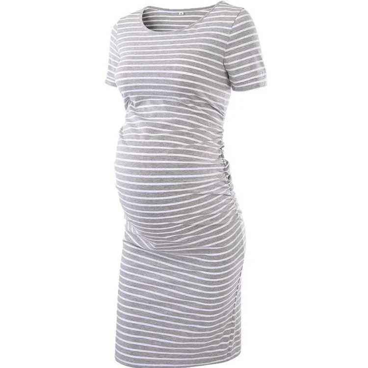 Pregnant Dress 1512 Pregnant Long Dress 2023 New Round Neck Short Sleeve Stripe W241026