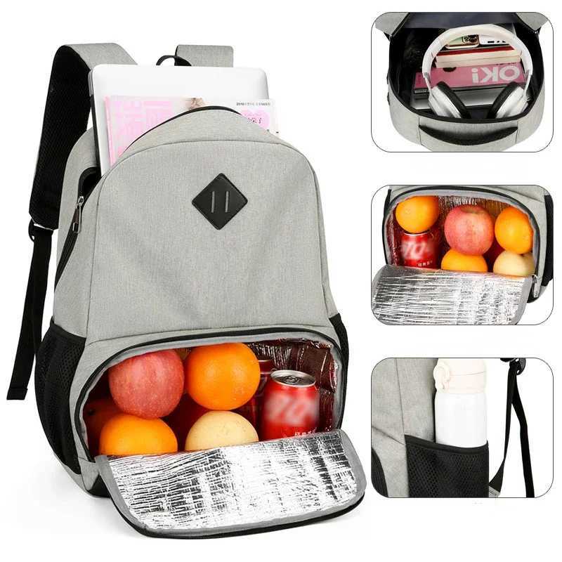Business Computer Backpack with USB Charging Port Mens Bag with Insulated Lunch Bag Outdoor Travel Waterproof BackpackXJ241026