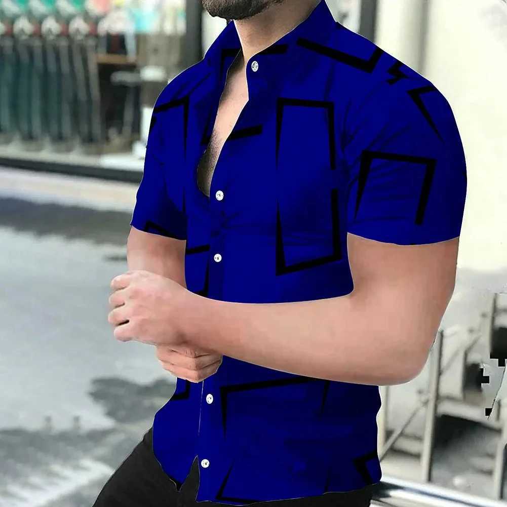 2024 New Haian Simple Print 3D Printed Mens Shirt Fashion Button Short Sleeve Collar Strt Clothing W241026