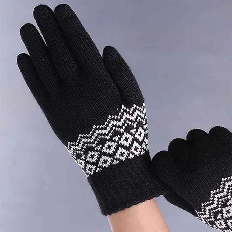 Wool Knitted Winter Gs Womens Touch Screen Warm Elastic Gloves Simulated Wool Full Finger Tube Hook Weaving Luvas Thick W241026