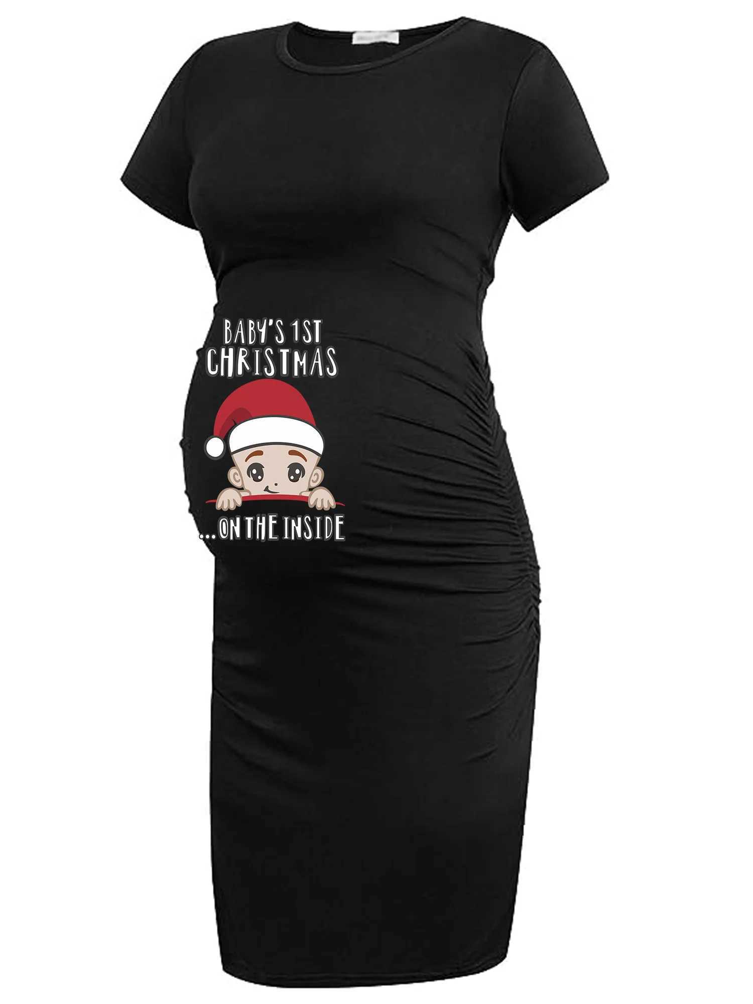 This is my first Christmas baby girl Christmas painted summer short sleeved dress maternity clothing W241026