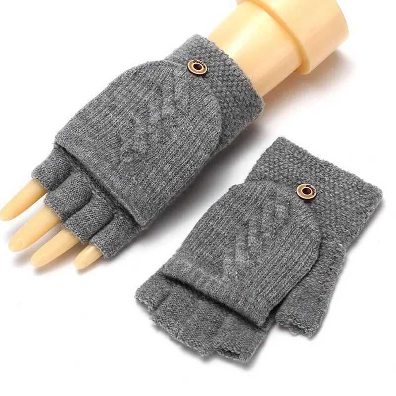 Wool Knitted Finger Collar Gs Winter Warm Flexible Touch Screen Gs Mens and Womens Neutral Exposed Finger Gloves G W241026
