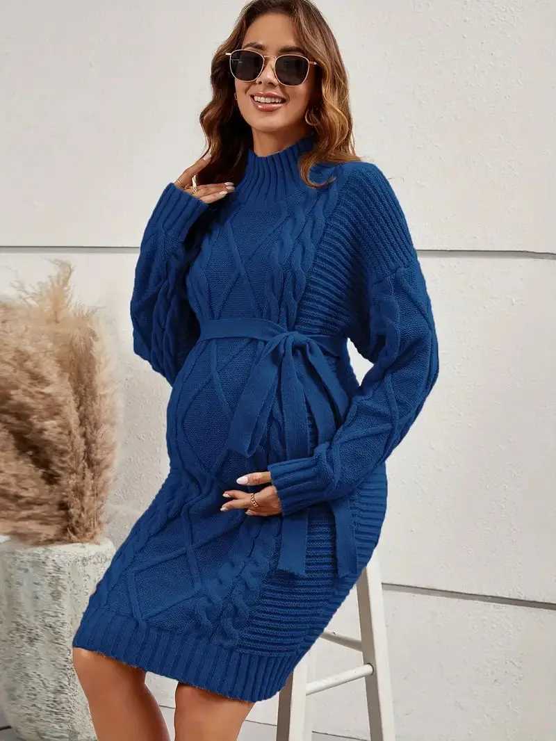 American fashion knitted maternity sweater autumn thick warm loose straight tie ultra-thin waist maternity clothing W241026