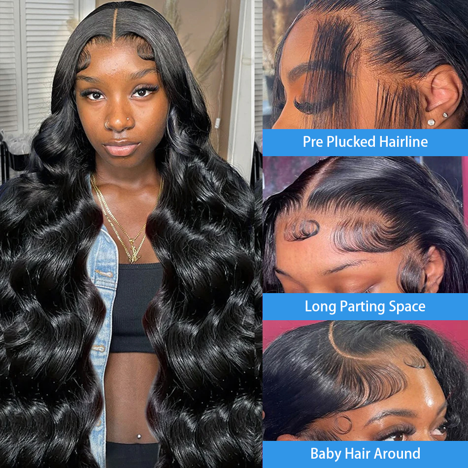 13x4 13x6 HD Transparent Front Body Wave Brazilian Remy Human Hair 200 Density Lace Frontal Wig For Women 32 Inches