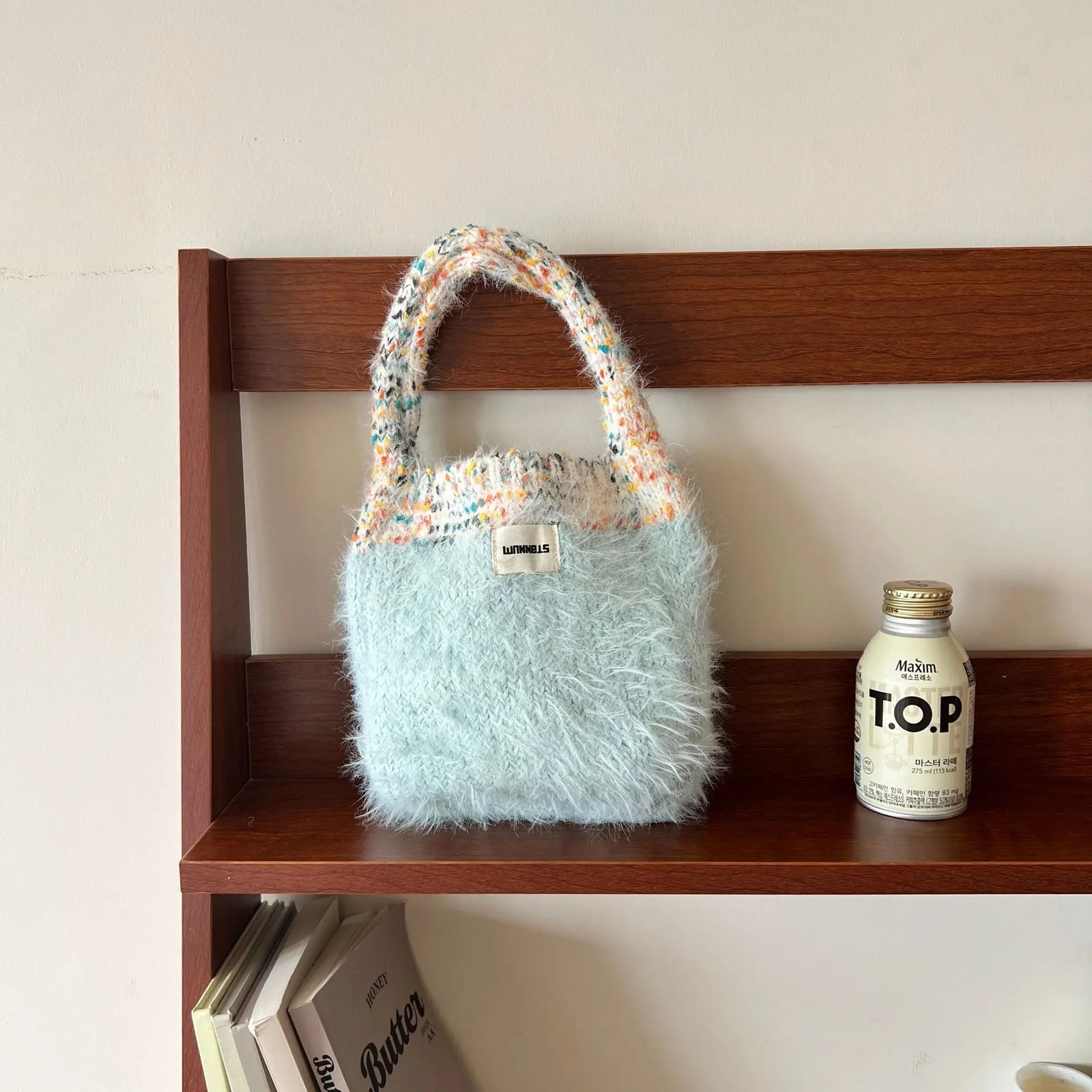 Cute Korean Knitted Handmade Shopping Bag for Women Retro Cotton Knitted Handbag Shopping Bag Large Womens Handbag Crochet Hook Bag 241025