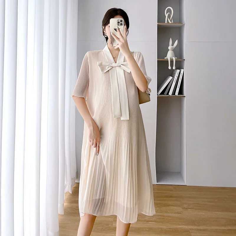 Summer Korean Fashion Chiffon Maternity Clothing Elegant Sweet Loose Maternity Clothing Ruffle Bow Maternity Clothing W241026