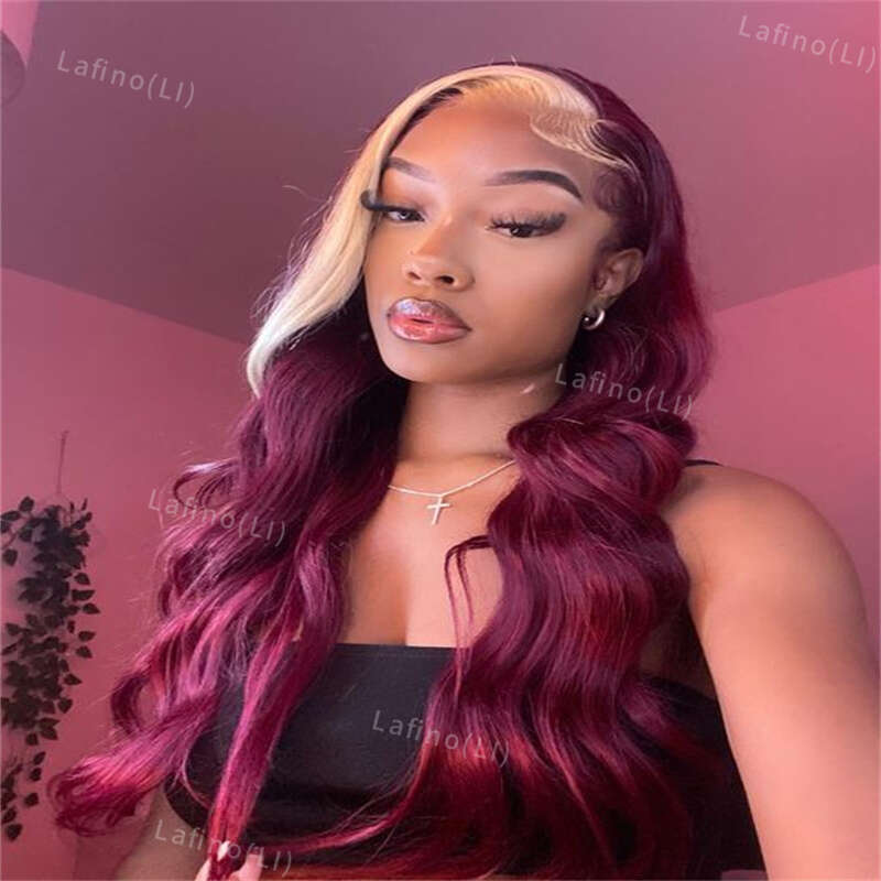 13X6 HD Transparent Body Wave 99J Bury Frontal Human Hair 30 Inch 13X4 Red Color Lace Front Wig For Women Prepluck