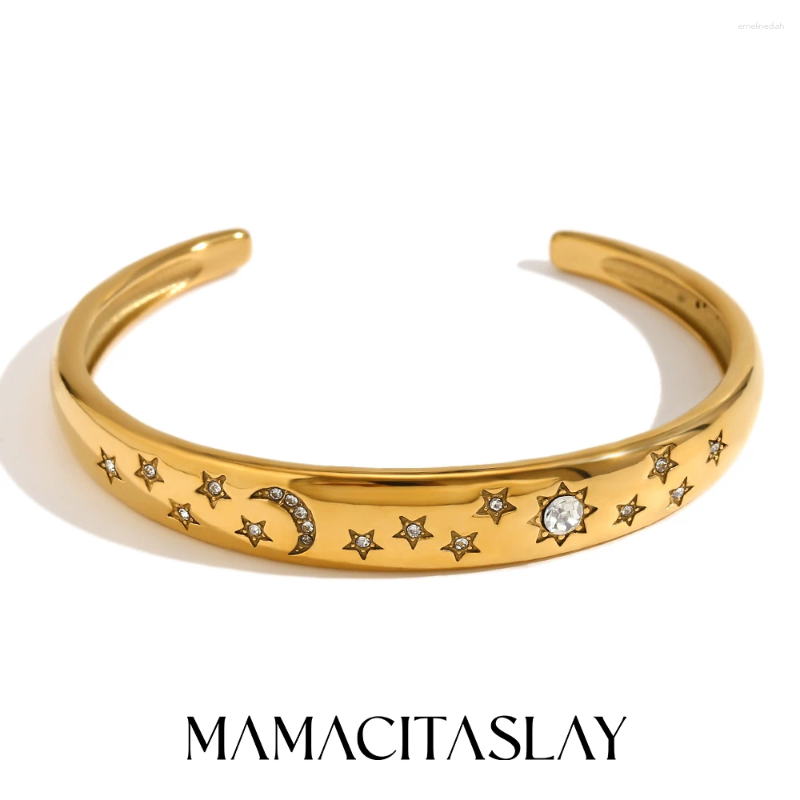 Vintage Sparkg Stars Sun Moon Cuff Bangles: 2024 Trendy Gold Plated Stainless Steel Jewelry for Women 4