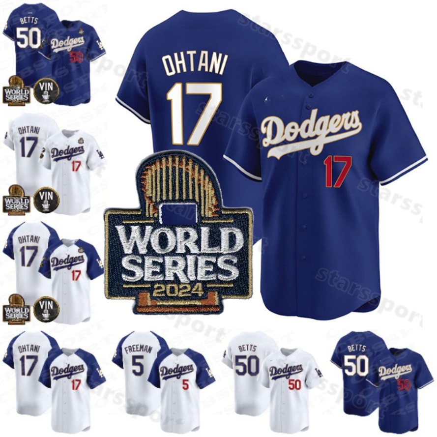 Dodgers Baseball KB Gold Trim World Series Jersey Shohei 17 Ohtani Mookie 50 Betts Freeman Clayton Gavin 9 Lux Yoshinobu 18 Yamamoto 34 Valenzuela 8 Hernandez 16 Smith