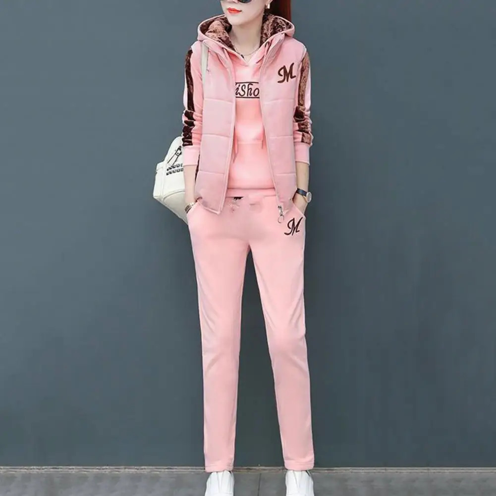 3 pieces/set of fashionable letter printed womens hoodies jogging pants zippered vests thick casual clothing school drawers 241025
