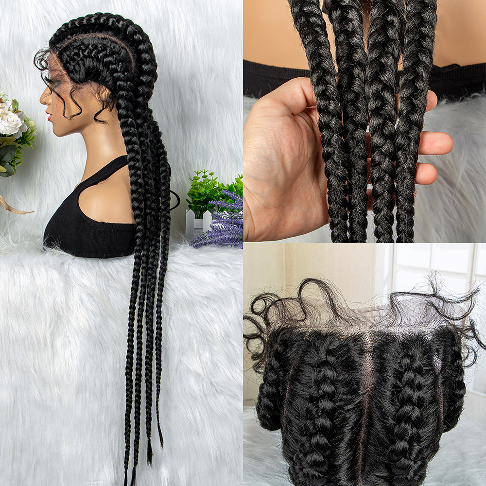 32 inches Large Four Braid for Black Full Lace Box Braids Wig Women Synthetic Braided