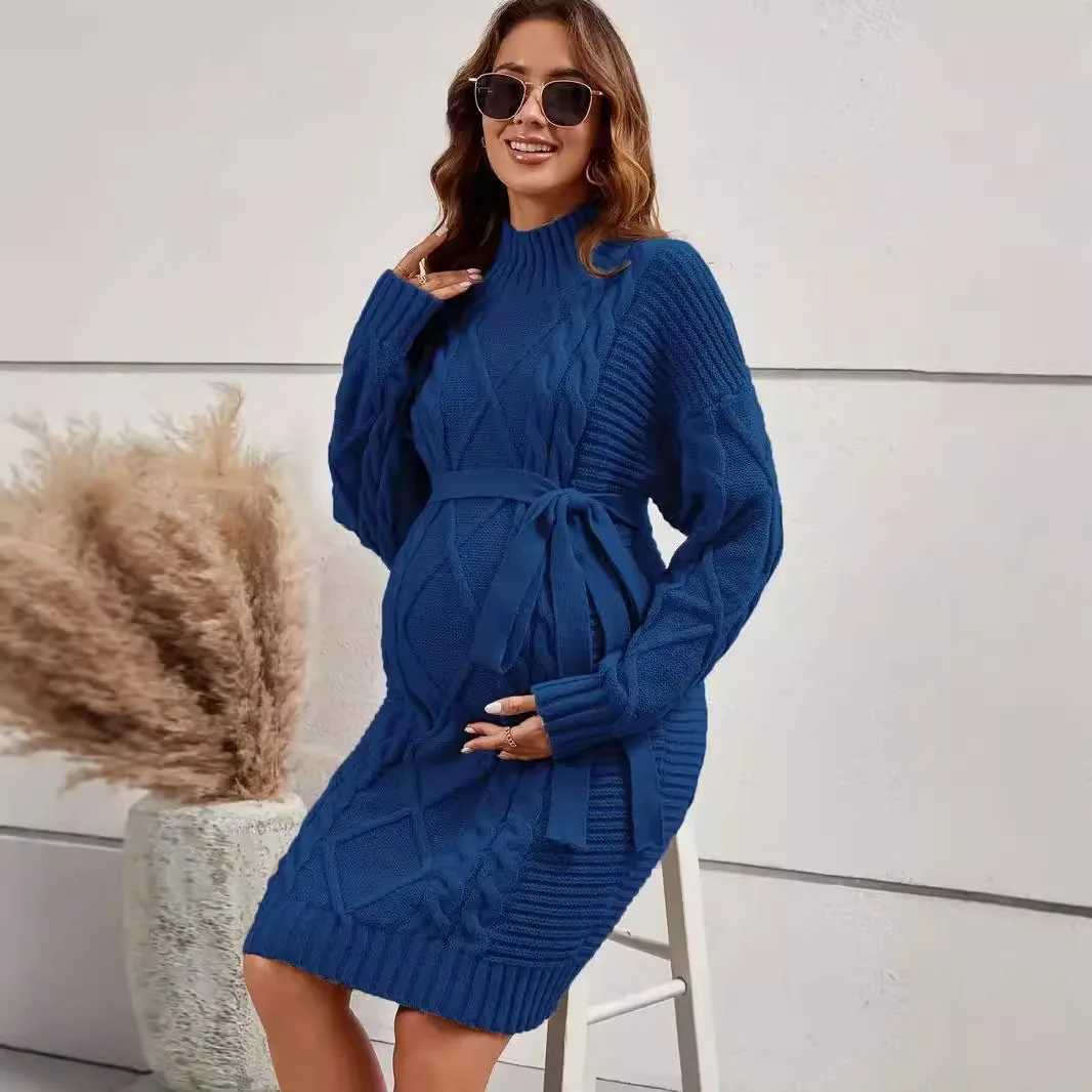 American fashion knitted maternity sweater autumn thick warm loose straight tie ultra-thin waist maternity clothing W241026