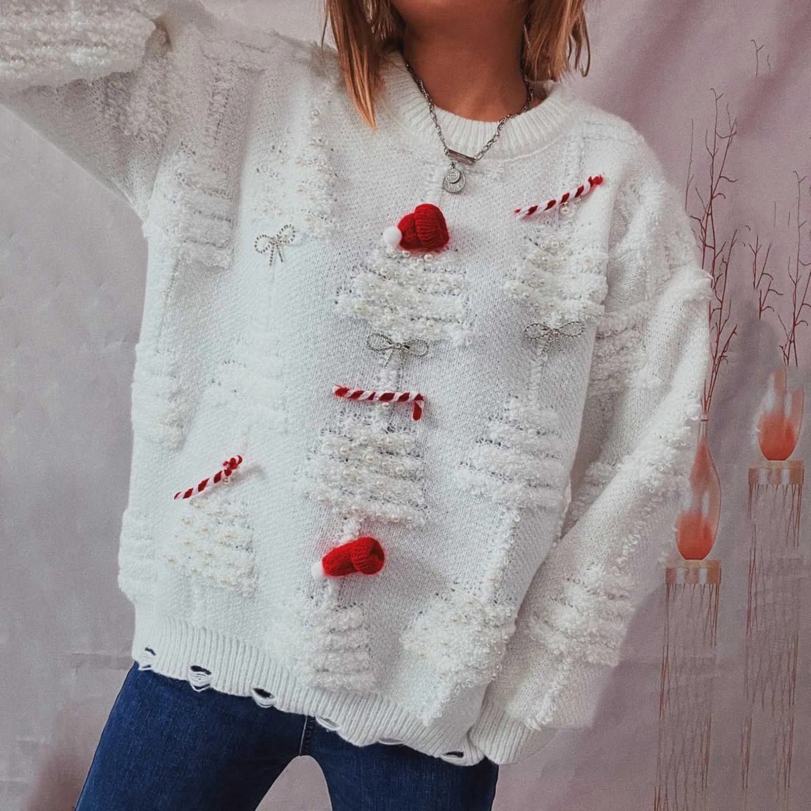 Womens Sweater Autumn Winter Fashion Tops Long Sleeve Loose Xmas Year Outfits Christmas Oversized Casual Jumpers 241025