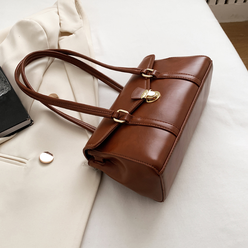 2024 Designer British Style Retro Single Shoulder Solid Color PU Leather Retro Women's Handbag Trendy Women's Commuter Bag Classic Fashion B