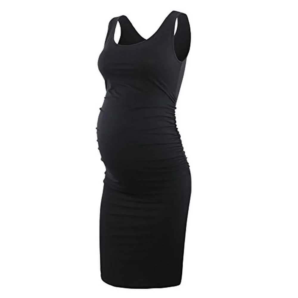 Womens short sleeved maternity dress casual maternity clothing shower maternity solid color O-neck W241026