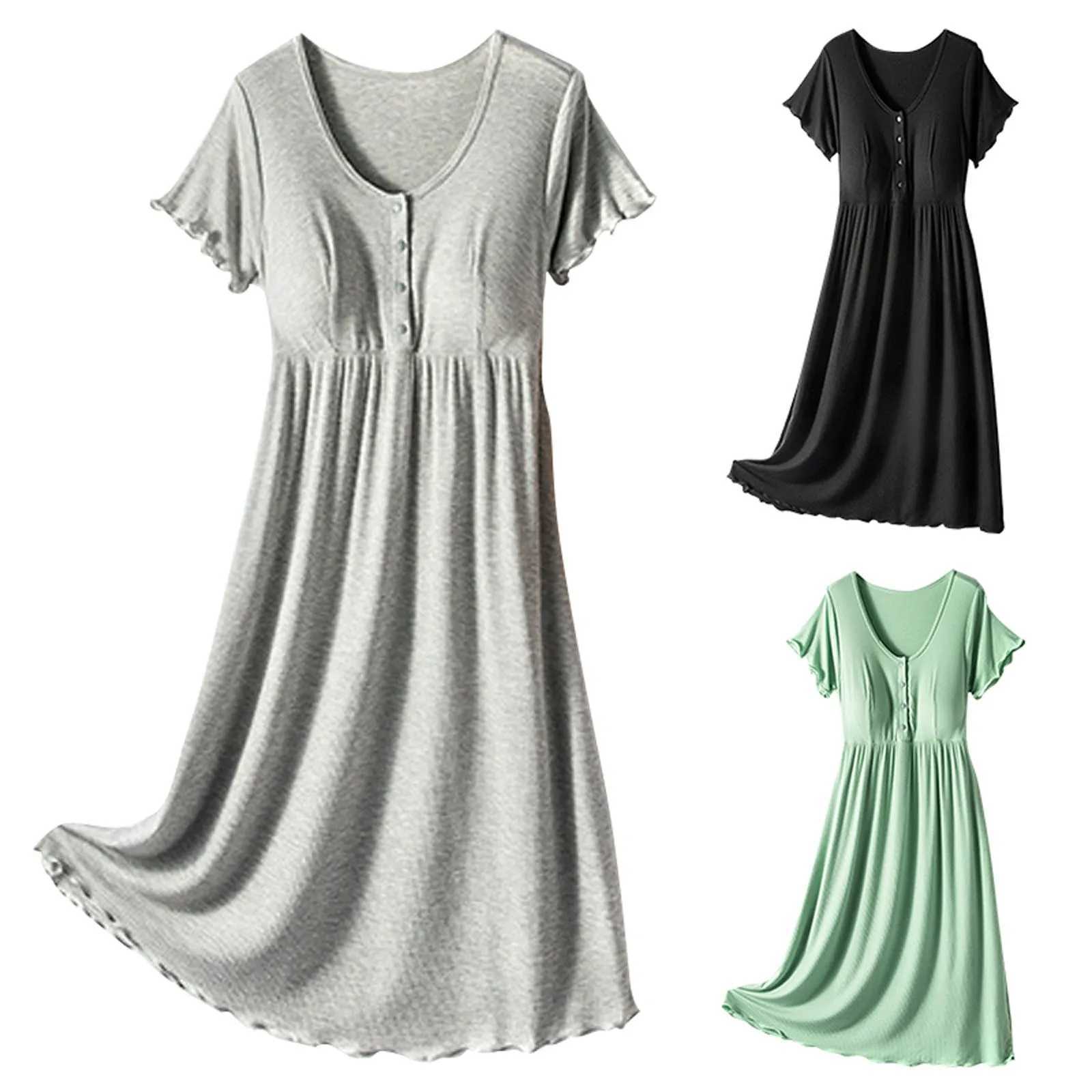 Soft cotton linen maternity dress thin round neck short sleeved maternity bra breathable care casual wear W241026