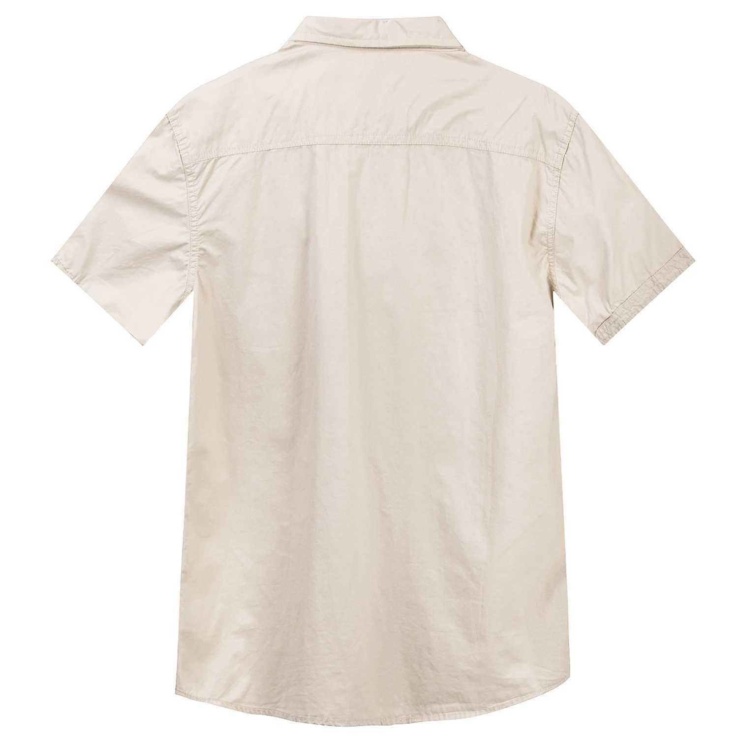 2024 Summer New Mens Short sleeved Solid Color Sari Shirt Casual Goods Work 100% Cotton Pocket Shirt Mens Flat Top W241026