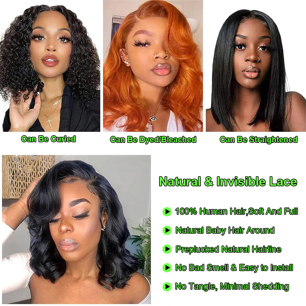 Pre Cut No Glue Glueless Ready to Wear Short Bob Wig Body Wave 13x4 Lace Frontal Wigs 100% Human Hair on Sale