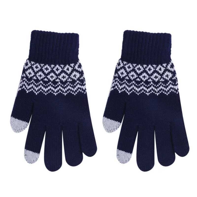 Pattern Knitted Gs Winter Spring Touch Screen Warm Thick Wool Knitted Busin Mobile Game Mens Ski Bicycle Gloves W241026