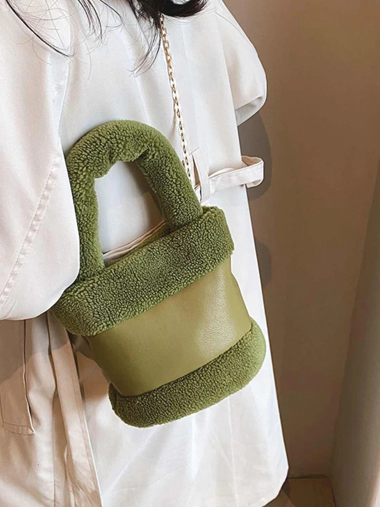Cashmere patch womens bucket bag autumn winter fashion casual party shoulder cross body bag cute plush handbag 241025