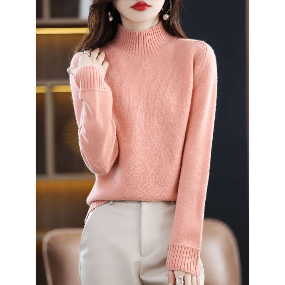 100% Merino Wool Pullover Sweater Women Mock Neck Basic Long Sleeve Autumn Winter Cashmere Knitted Jumper Korean Fashion Tops