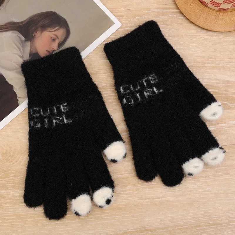 Open Finger Gs Winter Warm Open Finger Gs Female Cute Panda Finger Touchscreen Gs Warm Outdoor Knitted Gs W241026
