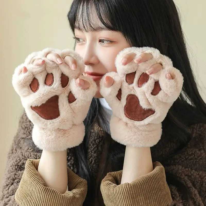 Womens Cartoon Cat Cl Gs Thick Finger Plush Bear Warm and Cute Thick Bear P Finger Winter Kaii Gloves Gs W241026