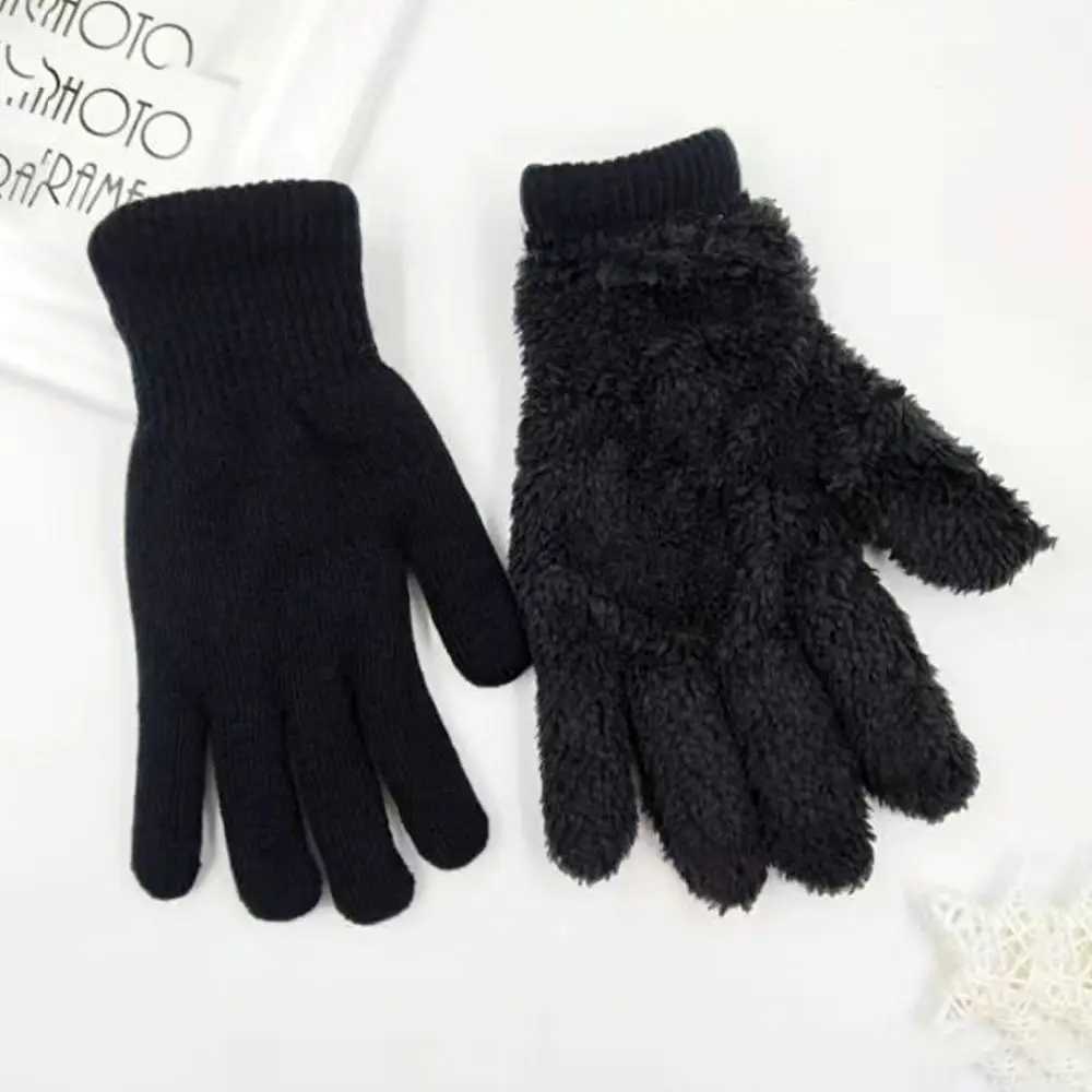 Solid color cashmere finger gloves Gs for boys and girls in winter Gs Soft warm black double-layer mens thick Gs W241026