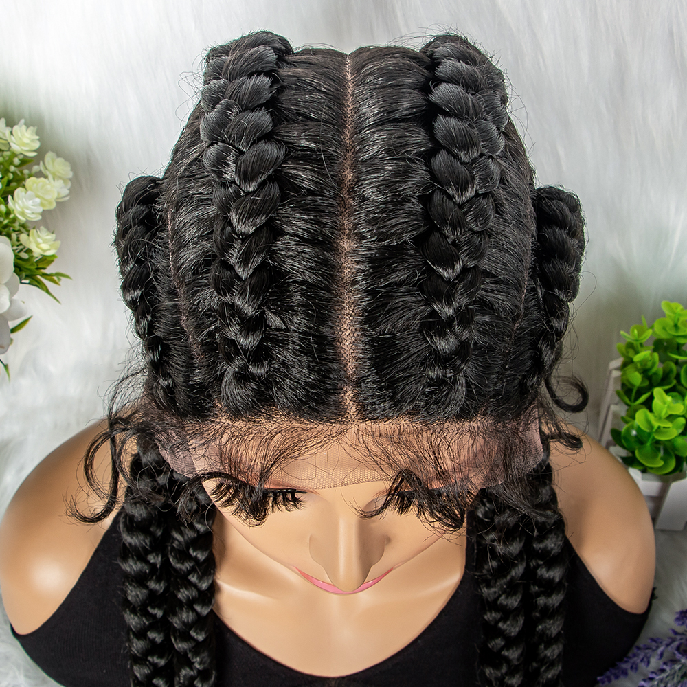 32 inches Large Four Braid for Black Full Lace Box Braids Wig Women Synthetic Braided