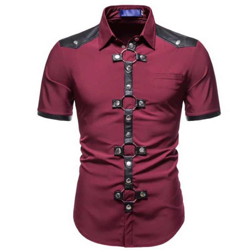 Wxw4754 Spring/Summer Black Short Sleeve Shirt Mens Gothic Hardcover Shirt Mens Ultra Thin Punk Rivet Mens Shirt W241026
