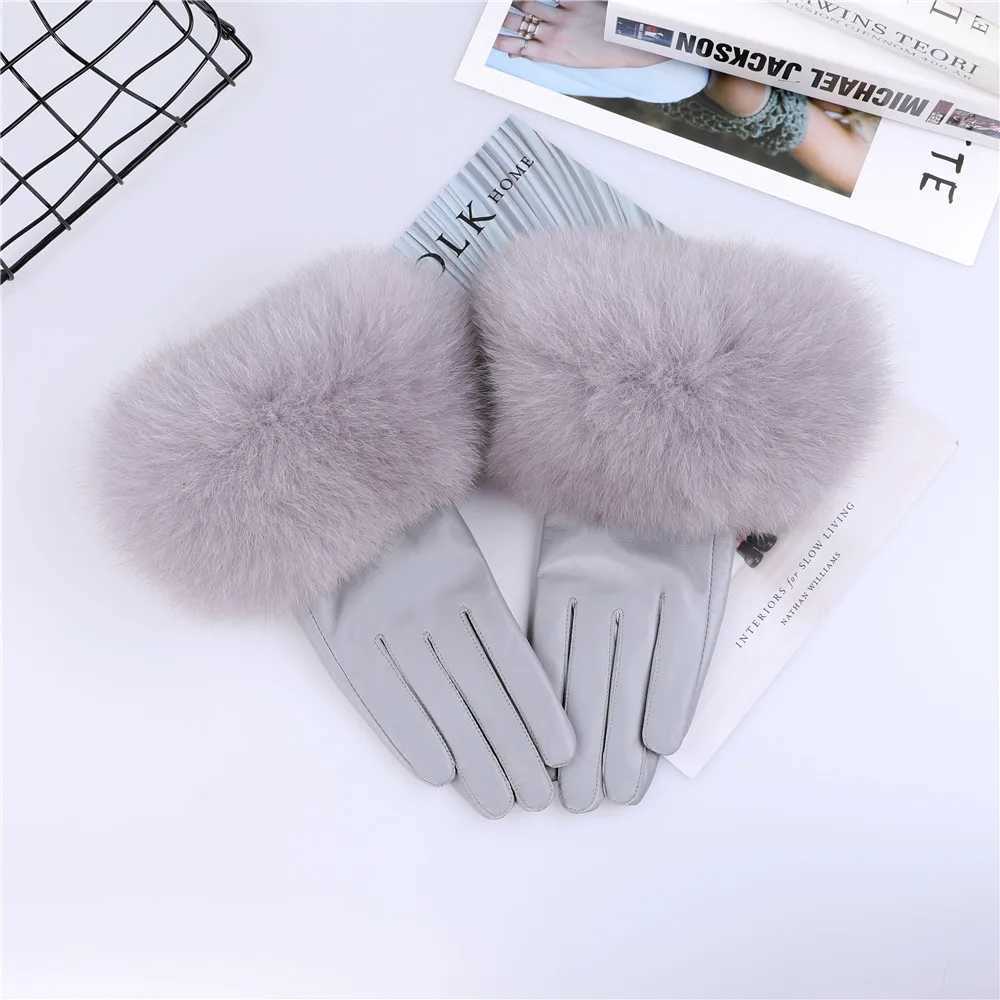 Sheepskin natural fur decoration G womens genuine leather wrist warmth G winter warmth fashion gloves wool lining W241026