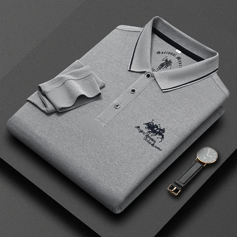 95Cotton Quality Mens Polo Shirt Autumn Exquisite Embroidery Long Sleeve Business Fashion Golf Men Clothing 241025
