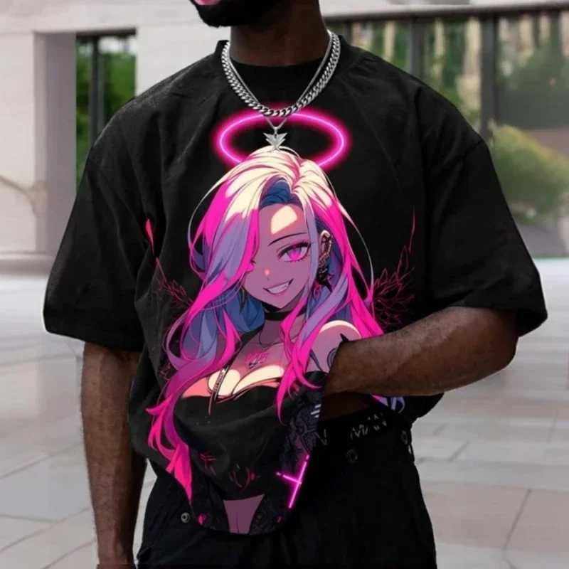 Summer fashion mens T-shirt fashion anime 3D printing loose plus size short Slved hip-hop casual trend mens clothing W241026