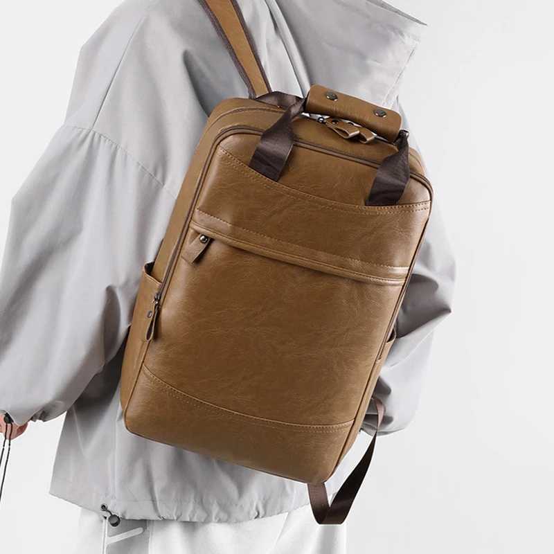 PU Leather Backpack Men Sahel Executive Fi Briefcase Office Document Travel Laptop Office Business Shoulder Back PackXJ241026